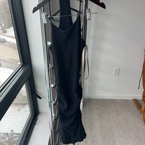 Monrow black ruched racerback tank dress with popover crop top Xs